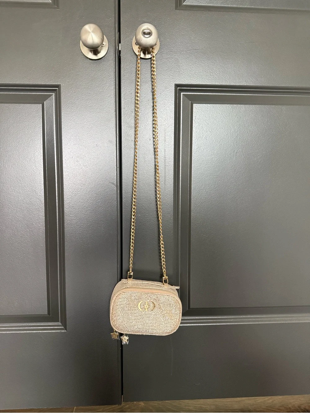 Dior Gold Woven cosmetic Bag with Chain Strap